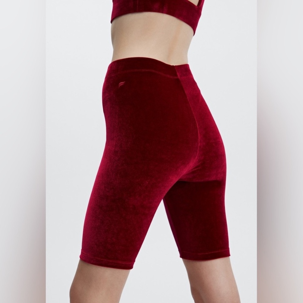 Fabletics Deep Pink Red Velour 9” Bike Shorts - Picture 2 of 15
